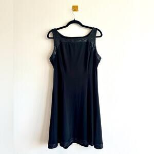 Lauren Ralph Lauren Black Sleeveless Shift Dress with Sequin Trim Size 14